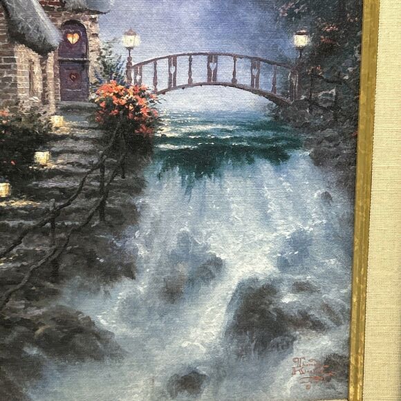 Vtg Thomas Kinkade Sweetheart Cottage 2 Framed Canvas Classics Collection W/ COA - Picture 6 of 15